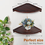 Demigo Floating Round Corner Shelves for Wall 2pcs, Acacia Wood Wall-Mounted Storage Shelves for Home Decor, Space Saving Displays for Living Room, Kitchen, Office, and Bedroom (Dark Brown)