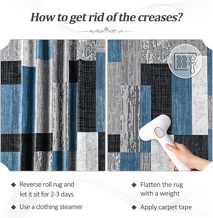 FlyDOIT Modern Geometric Patchwork Area Rug, 5x8 Blue Large Rugs for Living Room, Rockwood Collection Indoor Rugs for Bedroom, Throw Carpet Floor Decor for Entryway Dining Room Office Nursery