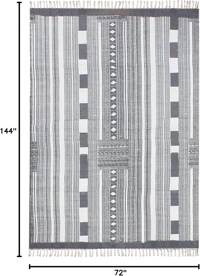 Kilim Runner 6x12 Cotton Runner Rug Gray & Beige Indoor Outdoor Runner 0.19 inches Stone Easy Washable Hand Wash Cotton Carpet Flatweave Runner Rugs for Hallway, Staircases, Corridor Runner