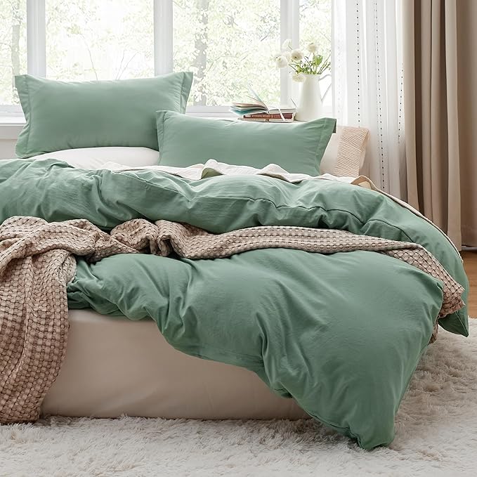 Bedsure Sage Green Duvet Cover Queen Size Only - Prewashed Cotton-Like Polyester Extra Soft All Season Bedding, Includes 1 Duvet Cover 90x90 Inches with Zipper Closure, Comforter Not Included