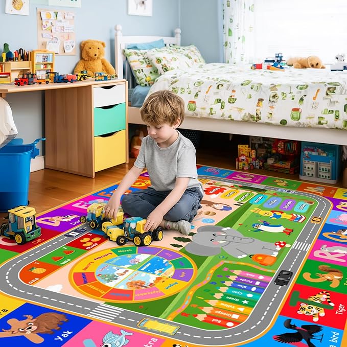 Kids Rugs for Playroom 3' x 4', Playmat for Toddlers Kids Carpet for Classroom Bedroom Floor Play Mat for Kids ABC Rugs for Learning Alphabet, Numbers, Colors, Animal Words and Season