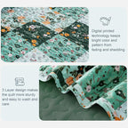 Exclusivo Mezcla Reversible Boho Quilts Twin Size, Green Bedspreads Lightweight Coverlet All Season Patchwork Quilt Bedding Set with Printed Floral Pattern (1 Quilt, 1 Pillow Sham)