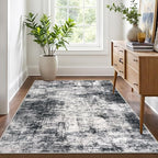 IOHOUZE Abstract Area Rug 4x6 Ft Washable Rugs for Entryway Indoor, Non Slip Small Living Room Rugs Printed Faux Wool Throw Rug, Floor Carpet for Kitchen Nursery Playroom, Black Grey