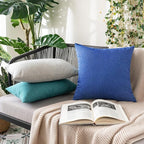 MIULEE Pack of 2 Decorative Outdoor Solid Waterproof Throw Pillow Covers Faux Linen Garden Farmhouse Coastal Cushion Cases for Summer Patio Tent Balcony Couch Sofa 18x18 Inch Royal Blue
