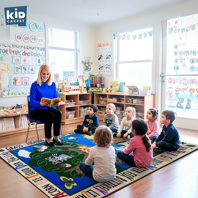 KIDCARPET.COM Forest Alphabet Learning Rug 6' x 8'6" Rectangle, Educational Classroom Rug, Kids Learning Play Mat | Area Rug for Bedroom or Playroom
