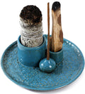 5 in 1 Incense Holder Burner, 5.9" Ceramic Holder for Burning Palo Santo Sage Candle and Incense Sticks Cones, Ash Catcher Tray for Meditation Room Home Décor(Blue)