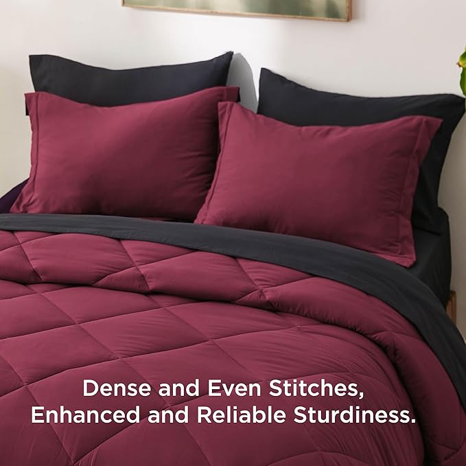 Bedsure King Size Comforter Set - 7 Pieces Reversible Burgundy and Black Bedding, King Size Bed Set for All Seasons, Bed in a Bag with Down Alternative Comforter, Sheets, Pillowcases & Shams