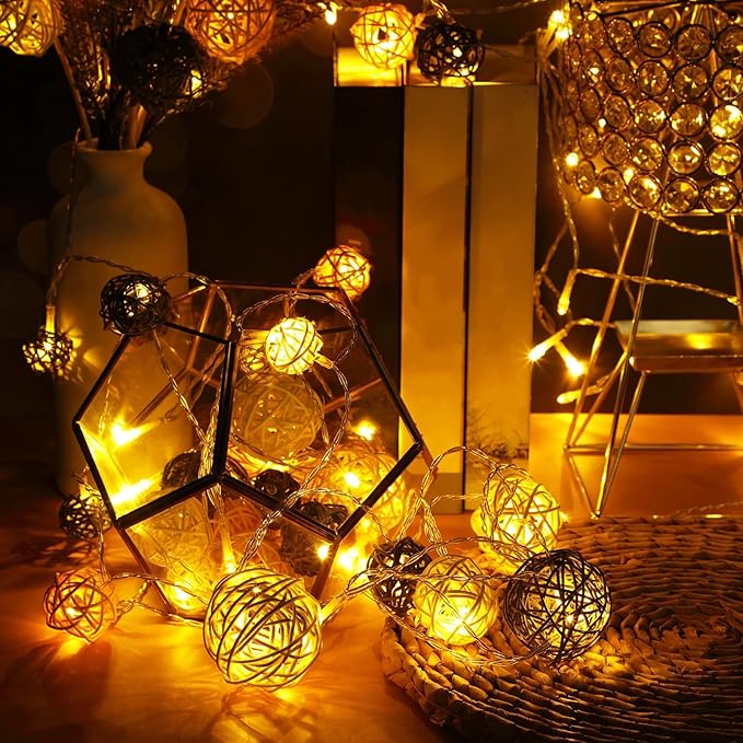 Patelai 72 Pcs Wicker Rattan Balls Decorative Balls for Vase Centerpiece Bowls Orbs Filler for Spring Summer Craft Home Decor, 4 Sizes(Yellow, Gray, White)