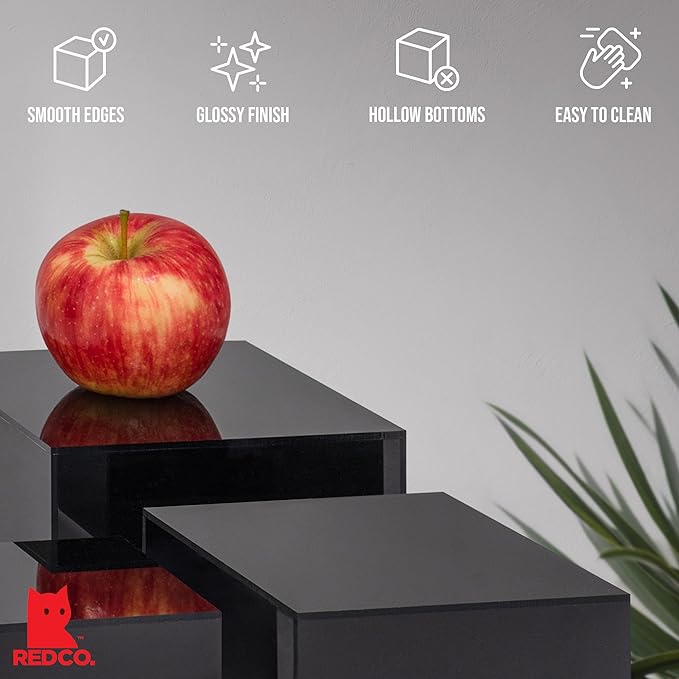 Red Co. Set of 3 Glossy Black Acrylic Cube Display Nesting Risers with Hollow Bottoms