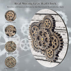 HOIBAI Wall Clock, 24 Inch Moving Gears Clock Large Wall Clock for Living Room Decor Rustic Vintage Industrial Steampunk Farmhouse Big Clock for Home Kitchen Bedroom Office