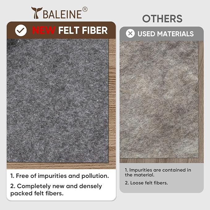 BALEINE Felt Non Slip Rug Pads, Extra Large 1/8" Thick Felt and Rubber Backing, Shock Absorbing Carpet Pad for All Carpets and Hardwood Floors (9x12 Ft)