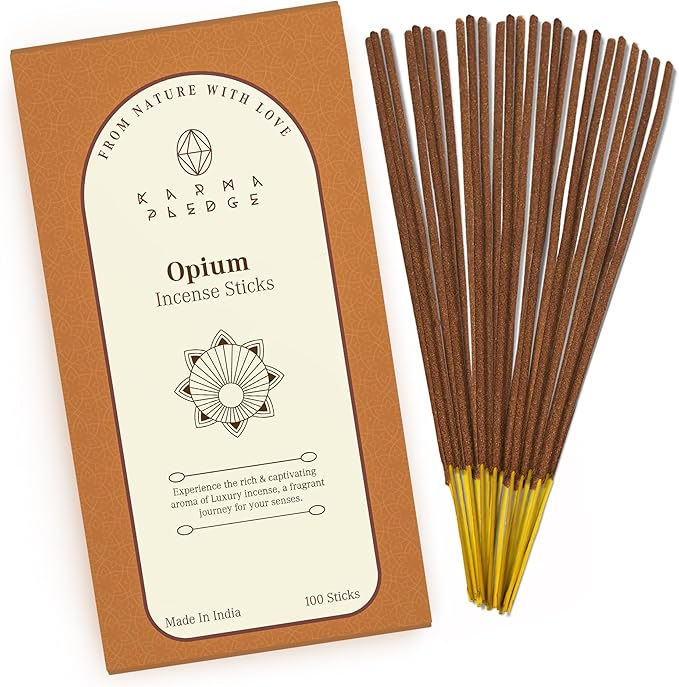 Opium Incense Sticks, Organic Hand Dipped 100 Sticks with Natural Herbs & Aromatic Ingredients, Burn Time 45 to 60 Minutes, Incense for Positivity, Yoga, Meditation, Relaxation, Spiritual Gift