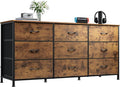 WLIVE 47''W Dresser for Bedroom, Dresser TV Stand for 45, 50, 55 inch TV, Wide Chest of Drawers with 9 Drawer, Large Entertainment Center, Fabric Dressers with Wood Top for Living Room, Rustic Brown