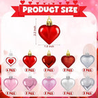 24PCS Heart Ornaments, 7 Kinds Valentine Ornaments for Tree, Valentine Tree Decorations in 4 Colors, Glitter Heart Shaped Baubles for Valentines Hanging Decorations Christmas Indoor Decor