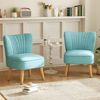 KOMFOTT Velvet Accent Chair, Modern Armless Sofa Chair with Solid Rubber Wood Legs, Wingback Leisure Chair with Thick Cushion, Upholstered Side Chair for Living Room, Bedroom, Turquoise