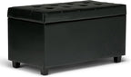 SIMPLIHOME Cosmopolitan Storage Ottoman - 34 inch Wide Upholstered Vegan Leather Rectangle Storage Ottoman Bench in Midnight Black, Transitional Tufted Ottoman for Living Room with Lift-Up Lid
