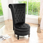 Royal High-Back Velvet Accent Chair for Vanity with Storage and Luxurious Upholstery, Retro Design and Versatile Usage for Living Room, Bedroom, Lounge and Office, Black