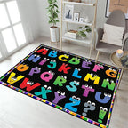 Kids Area Rug English Characters ABC and Math Symbols Learning Carpets, Lovely Black Foldable Large Area Rugs Perfect for Dining Room Bedside Kids Boys Bedroom Playroom Hallway, 4x6ft