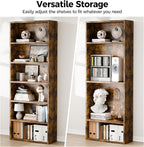 6-Tier Industrial Bookcase, 63" Tall Freestanding Wood Bookshelf with Open Display Storage Shelves for Living Room, Bedroom, Home Office, Rustic Brown