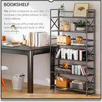 4NM Extra Wide 6 Tiers No Assembly Book Shelves, 61.8" H Folding Bookshelf Bookcase Open Industrial Foldable Shelves for Bedroom, Living Room, Home Office - All Black
