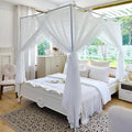 AIKASY Elegant Lace Princess 4-Poster Bed Canopy Mosquito Net - Romantic Wedding Bridal Bedroom Decor, Kids Room Bed Curtain for Women Adults - (White-3,Twin)