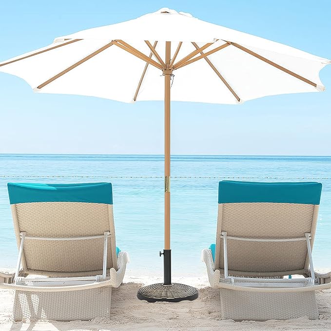 Tangkula 27 lbs Round Resin Patio Umbrella Base, Heavy-Duty Outdoor Umbrella Stand W/Adjustable Knob, All-Weather Resistance, Rattan Design, Suitable for Poolside, Yard, Street, Easy Assembly