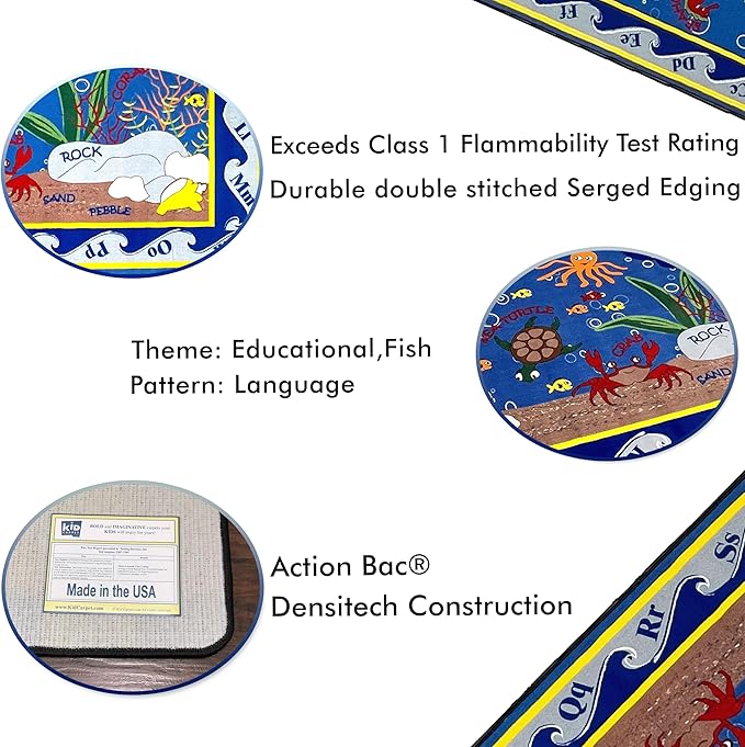KIDCARPET.COM Fish in The Sea Rectangle Classroom Rug | Bordered Area Rug for Preschool Daycare Learning, 4' x 6'