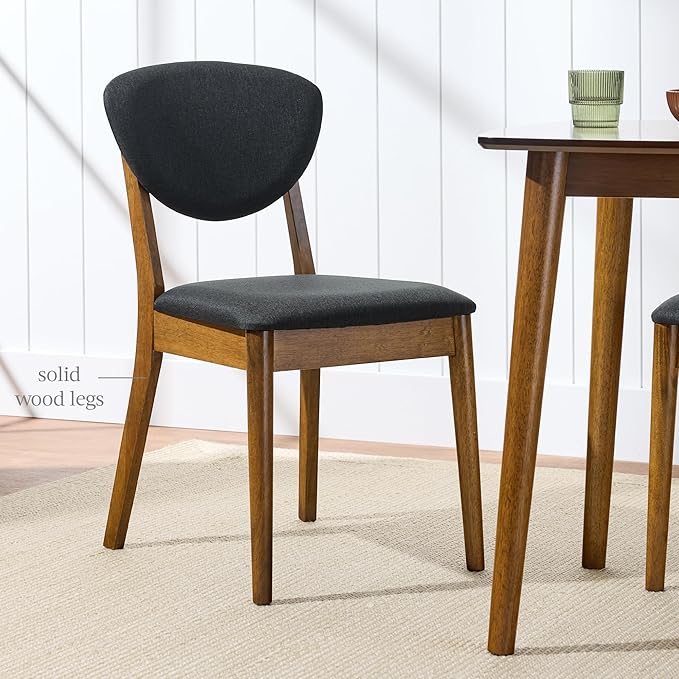 Best Choice Products Dining Chairs Set of 2, Mid-Century Modern Upholstered Wood, Armless w/Seat Cushion, Padded Backrest - Walnut/Charcoal