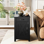 IRONCK End Table with Charging Station, Narrow Side Table for Living Room, Farmhouse Night Stand for Bedroom, Bedside Table with Storage and Drawer for Home, Black