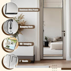 Antok Over The Door Mirror Full Length, 58'' x 21''Wall Mounted Hanging Mirror, Aluminum Alloy Frame, Shatterproof Glass, No Drill Installation for Bedroom, Closet, Bathroom, Dorm, Rect Corner,Black