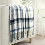 Blue and White Plaid Throw Blanket for Couch,60"X80" Super Soft Cozy Warm Home Decorative Throws with Tassels for Bed Sofa Picnic