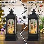 Eldnacele Snowman Music Snow Globe Lantern with 6 Hour Timer, Battery Operated & USB Powered Singing Lighted Lamp Swirling Water Glittering Christmas Decoration Holiday Decor Lantern