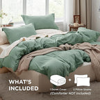 Bedsure Sage Green Duvet Cover Queen Size - 3 Pieces Prewashed Cotton-Like Polyester Extra Soft Bedding Set, Includes 1 Duvet Cover 90x90 Inches with Zipper Closure & 2 Pillow Shams, No Comforter
