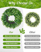 Vlorart 24 Inch Large Greenery Wreath for Front Door, Artificial Green Leaves Spring Summer Door Wreaths, Boxwood Wreath for Indoor Outdoor Farmhouse Home Wall Window Wedding Decor All Season