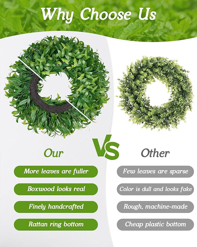 Vlorart 24 Inch Large Greenery Wreath for Front Door, Artificial Green Leaves Spring Summer Door Wreaths, Boxwood Wreath for Indoor Outdoor Farmhouse Home Wall Window Wedding Decor All Season