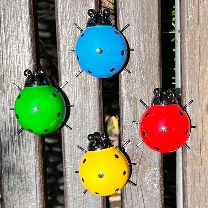 Cute Colorful Ladybug Metal Garden Decor, Set of 4 Outdoor Yard Art, Lawn Ornaments, Fence & Patio Wall Sculptures, for Mom, Housewarming