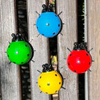 Cute Colorful Ladybug Metal Garden Decor, Set of 4 Outdoor Yard Art, Lawn Ornaments, Fence & Patio Wall Sculptures, for Mom, Housewarming