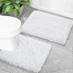 Yimobra Toilet Rugs U Shaped Washable, Extra Thick Soft Absorbent Chenille Contour Bathroom Rugs for Toilet 24x20 Inch, Quick Dry Non Slip Toilet Mat for Bath Floor, White