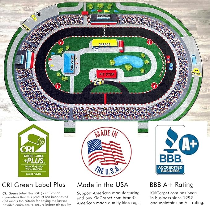KIDCARPET.COM Race Car Play Mat Rug | Interactive Activity Carpet for Preschool Playroom Toy Car Track, 7'6" x 12'