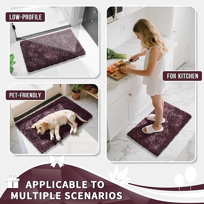 Yimobra Large Bathroom Rug Non Slip 36x24 Inch, Extra Thick Soft Absorbent Chenille Bath Mat, Machine Washable Bath Rugs for Bathroom Floor, Tub and Shower, Home Decor Accessories, Purple Grey