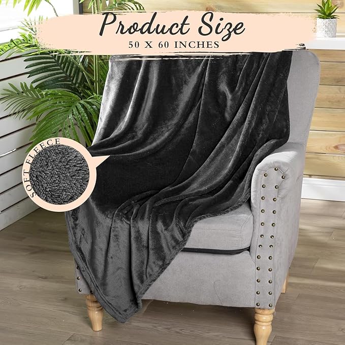 Tinideya 12 Pcs Flannel Fleece Throw Blanket Bulk 50 x 60 Inch Soft Fleece Blanket Warm Throw Blanket Coral Blankets for Couch Sofa Home Wedding Gifts Season (Dark Gray)