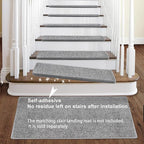 PURE ERA Bullnose Carpet Stair Treads Set Tape Free Non-Slip Indoor Stair Protectors Pet Friendly Rugs Covers Soft Skid Resistant Washable Reusable 9.5" x 30"(2 Pieces,Gray)