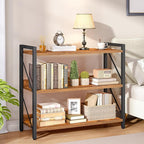 HOOBRO Bookshelf, 3-Tier Industrial Bookcase, Book Shelf Storage Organizer, Bookshelf with Metal Frame for Living Room, Bedroom, Home Office, Kitchen, Rustic Brown and Black BF718SJ01