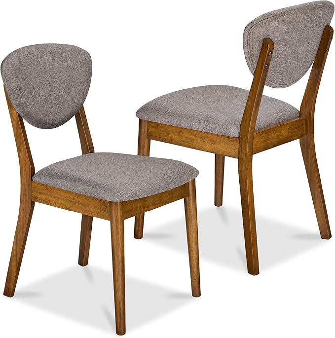 Best Choice Products Dining Chairs Set of 2, Mid-Century Modern Upholstered Wood, Armless w/Seat Cushion, Padded Backrest - Walnut/Medium Gray