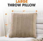 Cheer Collection Faux Fur Throw Pillows - Decorative Pillows for Couch, Bed Throw Pillows, Sand Accent Pillows for Bedroom or Living Room Aesthetic, Set of 2 Furry Throw Pillows, 22" x 22"