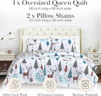 Southshore Fine Living, Inc. Full/Queen Size Christmas Quilt Set w/2 Pillow Shams, Holiday Bedding Set, 3-Piece Reversible Quilt Set, Cute Trees & Reindeer Over Red Plaid Print
