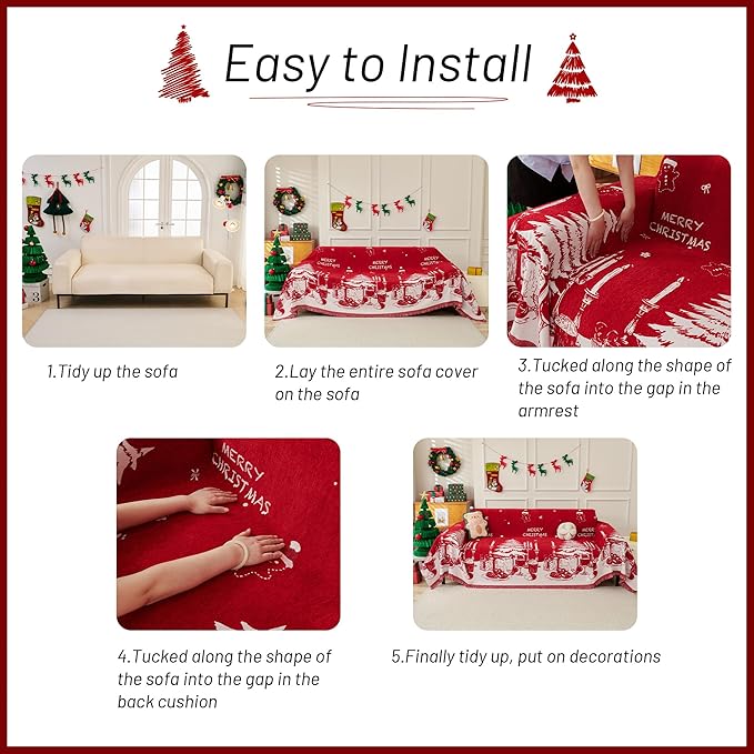 MYSKY HOME Christmas Couch Cover, Sofa Cover for 2 Cushion Couch, Non-Slip Soft Sofa Slipcover Protector, Sofa Covers Washable, Couch Covers for Sectional Sofa, Sofa Towel for Pet Cat Dog, 71" x 118"