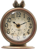 Creative Co-Op Vintage Pewter Mantel Clock with Birds, Distressed Brown