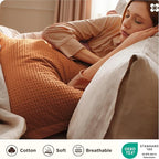 Bedsure Cotton Duvet Cover Queen Size - 100% Cotton Waffle Weave Terracotta Duvet Cover Queen Size, GentleSoft™ and Breathable Bedding Set for All Season, 3 Pieces, 90"x90"