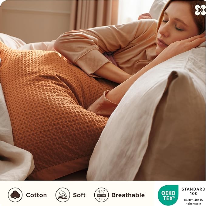 Bedsure Cotton Duvet Cover King - 100% Cotton Waffle Weave Terracotta Duvet Cover King Size, GentleSoft™ and Breathable Bedding Set for All Season, 3 Pieces, 104"x90"